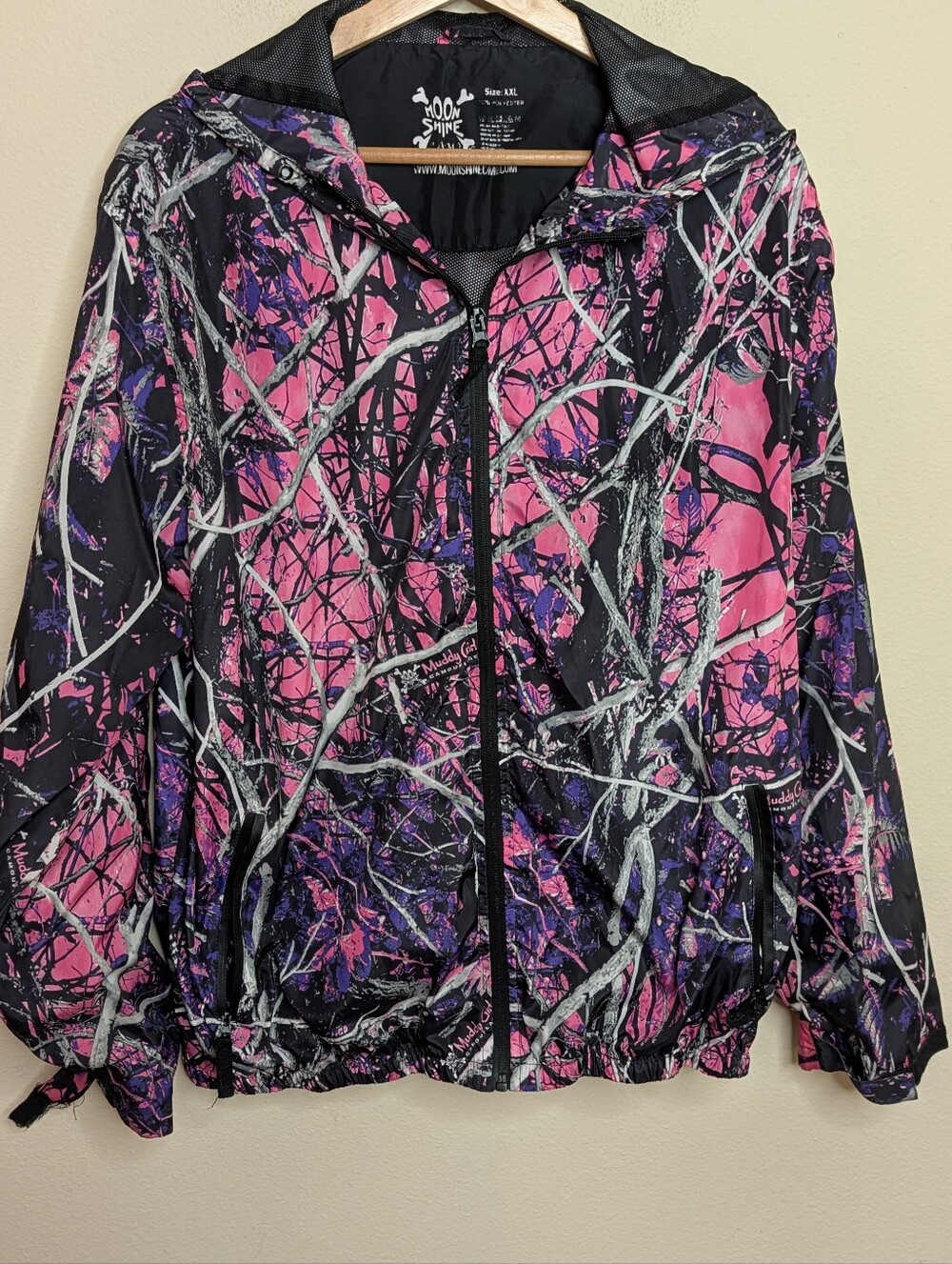 Moon Shine Camo Muddy Girl Pink Camo Windbreaker Jacket Zip Hoodie‎ XXL Women's